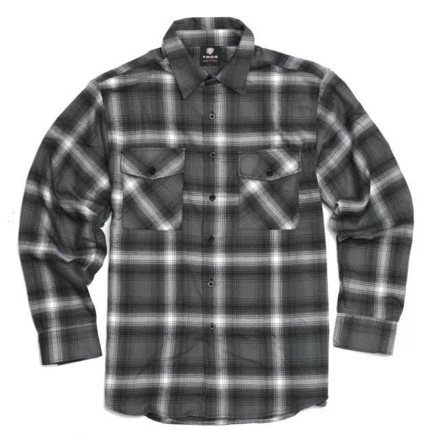 YAGO Men's Casual Plaid Flannel Long Sleeve Button Up Shirt Gray/4D (S-5XL)