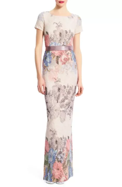 Adrianna Papell Floral Matelasse Gown Incolor Blush Multi, Size 6