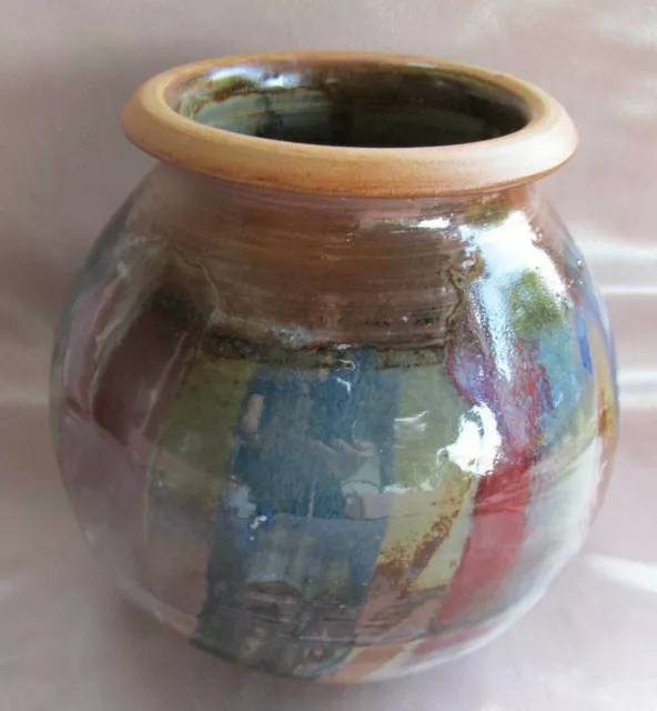 Vase céramique grès ancien Art Déco émail coulure signé
