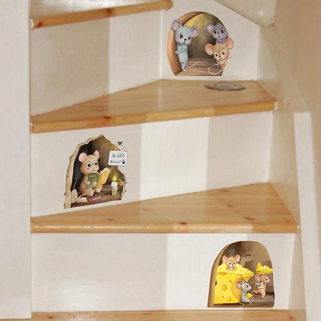 CARTOON WALL STICKER For Children Mouse Hole PVC Room Decor Stickers