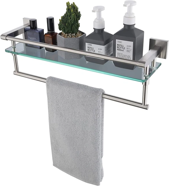 Bathroom Shelves with Towel Holder Rustproof 20'' Bathroom Tempered Glass Shelf