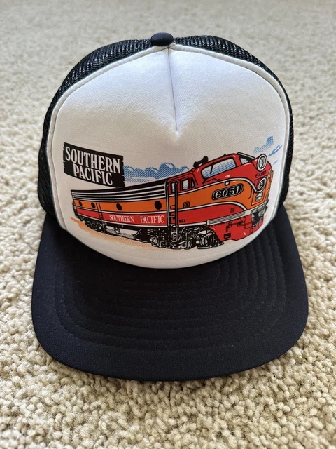 VTG Southern Pacific Lines Railroad Graphic Snapback Trucker Hat/Cap Black Mesh