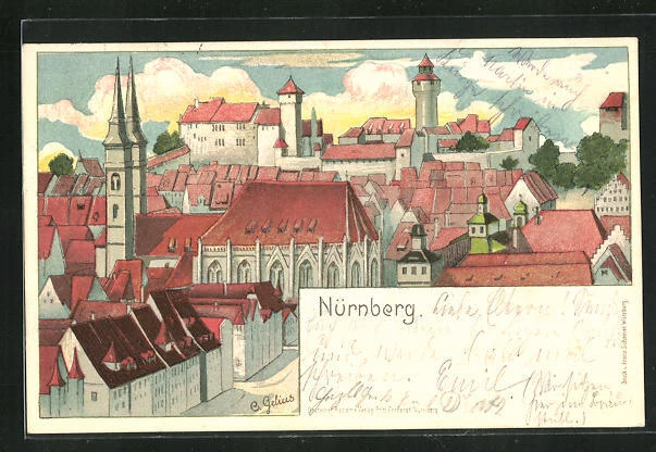 Künstler-AK Nürnberg, Ausblick über die Stadt 1904
