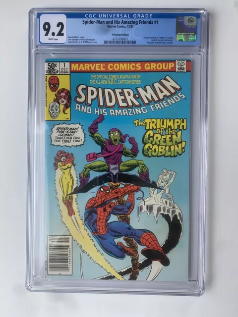 SPIDER-MAN AND AMAZING FRIENDS #1 NEWSSTAND. CGC 9.2 WHITE PAGES. 1st FIRESTAR