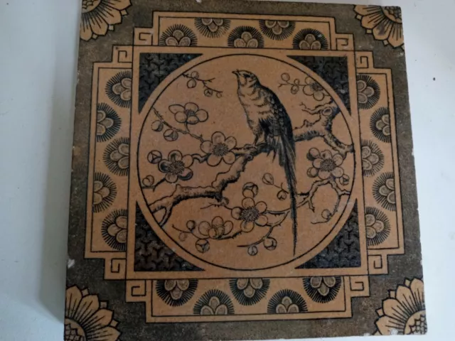 6" x 6" Antique Minton Tile Bird on a Branch