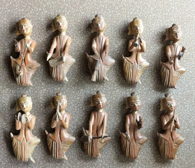 Burma / Myanmar / Birma, 10 antike Holzfiguren, Asiatika