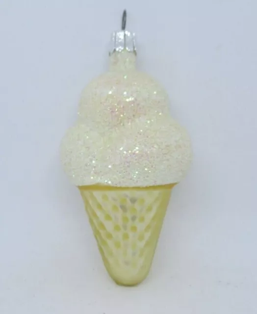 Ice Cream Cone Glitter Glass Ornament Made in Czechoslovak