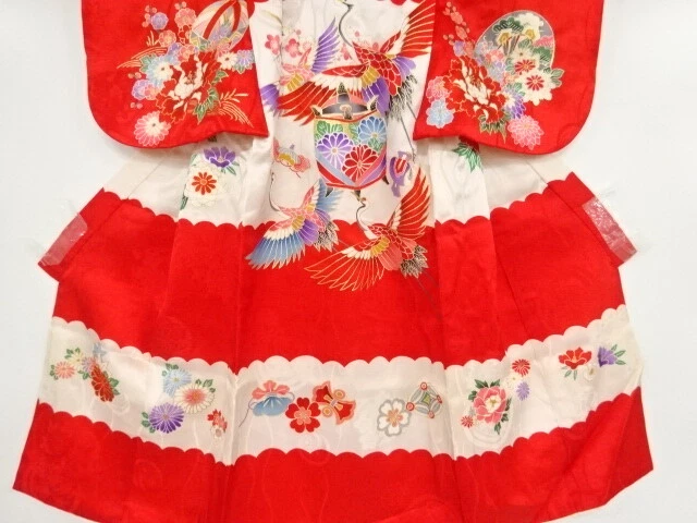 45805# Japanese Kimono / Antique Kimono For Girls / Cranes & Spool Pattern