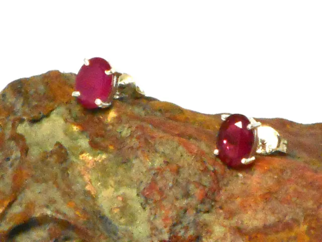 Oval Pink RUBY Sterling  Silver  925 Gemstone Stud Earrings -  5 x 7 mm