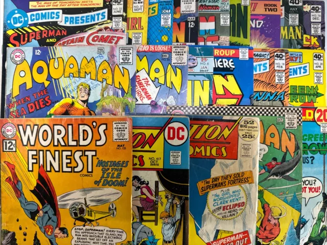 Mixed Lot Of 20 Vintage Superhero Comic Books: Mostly DC. Superman Batman etc
