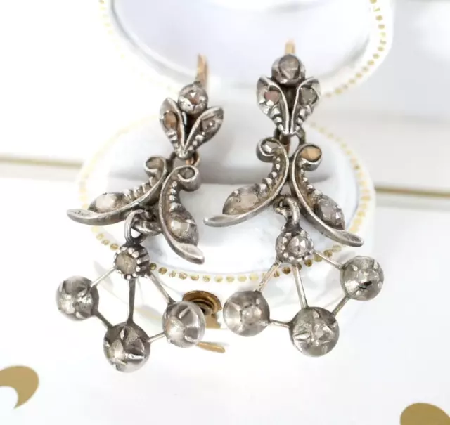 Antike Ohrringe  Barock um 1760 aus 585 Rotgold + Silber mit Diamanten  B3412