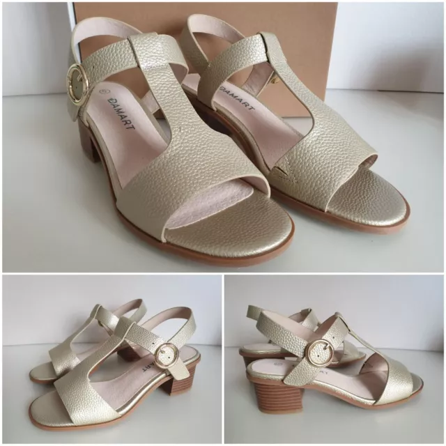 DAMART HEELED SANDAL Shoes Gold Size UK7 E EU41 Wide fit NEW Orig