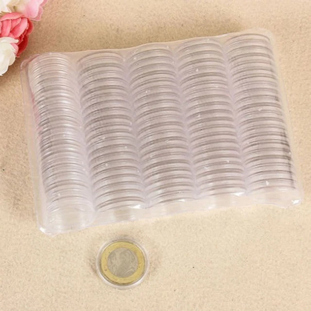 Lot De 100 Capsules Rondes Transparentes Pour Pièces De Monnaie – Boîtiers De Protection 34 Mm, Anti-Oxydation Et Étanches, Idéal Collectionneurs