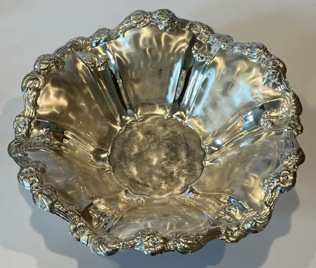 Vintage WMF Germany Ikora EP Brass Silver Plate Floral Footed Serving Bowl 11”
