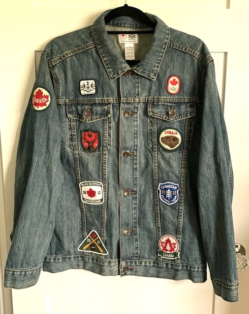 RARE Men's HBC Hudson's Bay Denim 2010 Olympic Jacket Coat Patches Large Canada