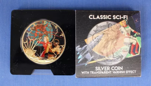 2019 1oz Silver Coloured Eagle $1 coin "Classic Sci-Fi" in Slide Case