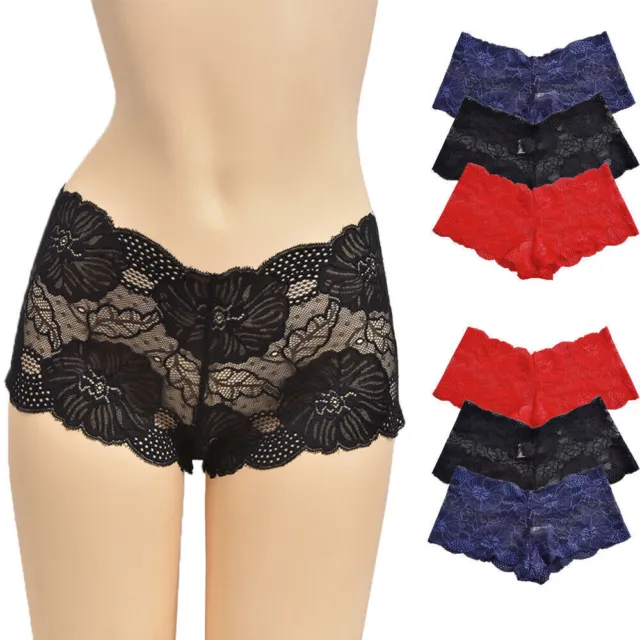 Pack of 3 Womens Ladies Lace French Knickers Briefs Seamless Underwear Panties