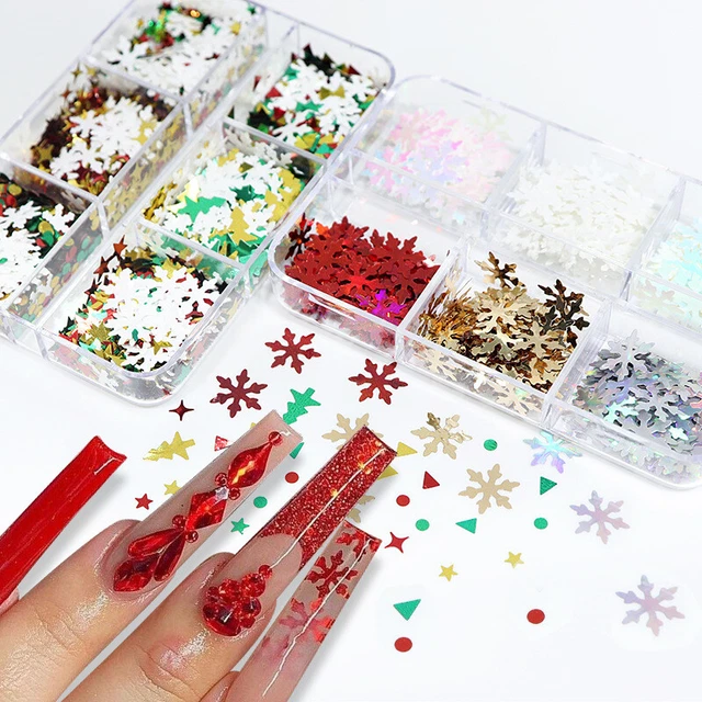 3D Acero Foglia Unghie Paillettes Fiocchi Olografico Natale Nail Art Decorazione