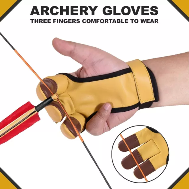 Archery 3 Fingers Tab Cow Leather Glove Arrow Guard for Compound Bow Shooting