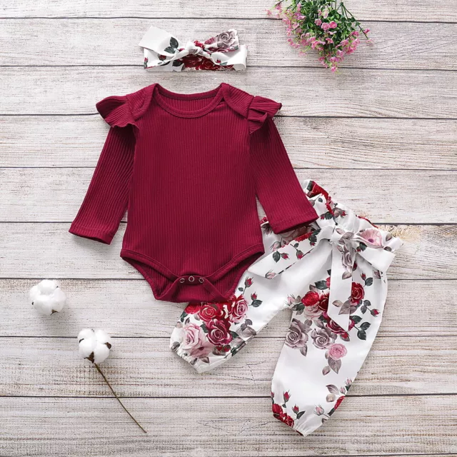 Abiti floreali neonate neonate tutina con romper tuta + pantaloni + set fascia