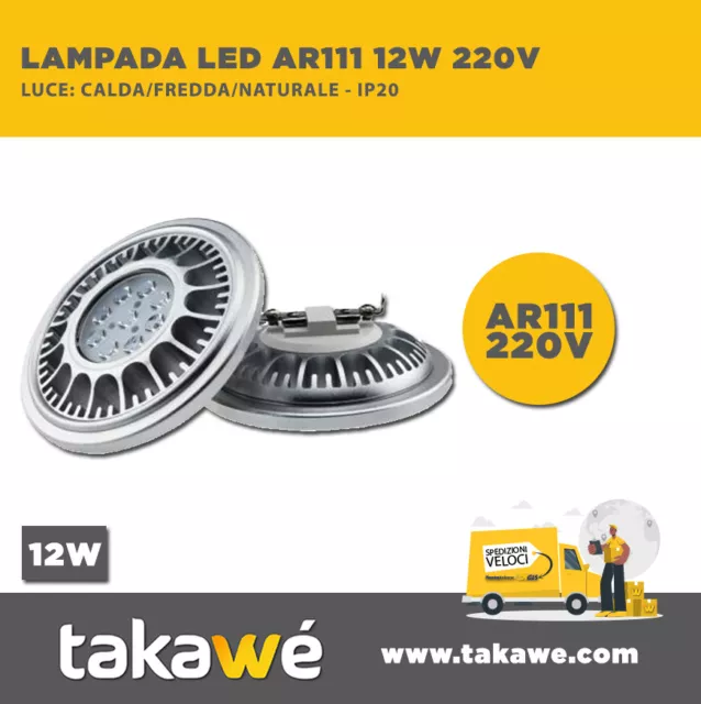 LAMPADA FARETTO DA INCASSO LED AR111 12W 220V Luce: CALDA/FREDDA/NATURALE