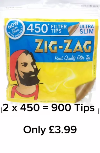 2 x 450 = 900 ULTRA SLIM ZIG ZAG CIGARETTE FILTER 450 IN A BAG RESEALABLE BAG