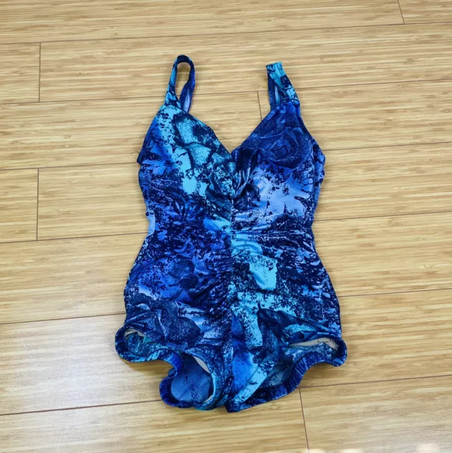 Vintage 80s Ombre Purle Blue One Piece Swimsuit Size 10 Union Made USA