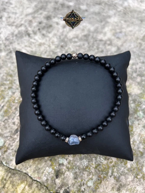 Bracelet Homme/femme En Argent 925 Avec Saphir Et Onyx – Bijou Pierres Naturelles – Neuf Prakaza
