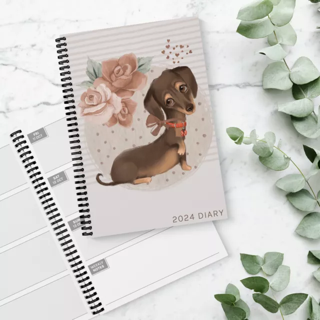 2024 2025 Diary DACHSHUND Ladies Girls Week View Organiser School Office Planner