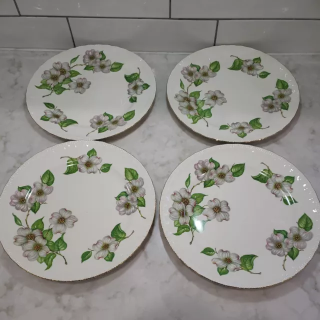 Pope Gosser Dogwood Pattern Vintage SET OF 4 Dinner Plates 10" White Pink Flower