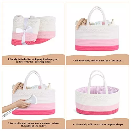 Baby Diaper Caddy Organizer, Extra Large Cotton Rope Nursery Diaper Basket, Chan 3