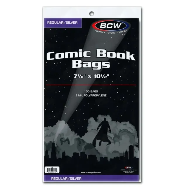 BCW Regular/Silver Comic Book Bags 100 pack 7 1/8" x 10 1/2" Polypropylene 2 MIL