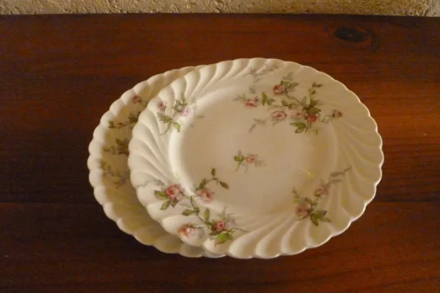 2 Plates Limoges Porcelain Dessert Twisted Model Rose Decor Vintage 1962