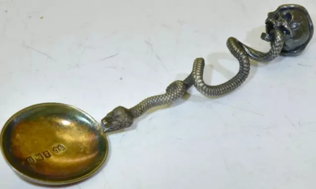 Antik Viktorianisch Doctor's Medikamenten Gift Löffel Silber Emaille Snake &