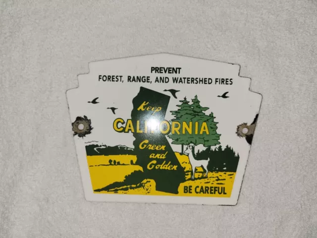 Vintage Prevent Forest Fires Porcelain Sign California Smokey Bear Camp Gas Oil