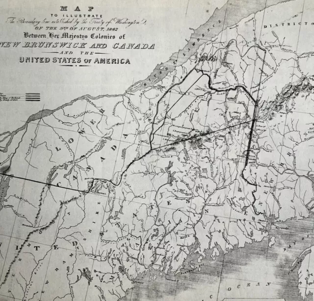 1970 Map Maine New Brunswick Boundary  Print Vintage 1842 Treaty of Washington