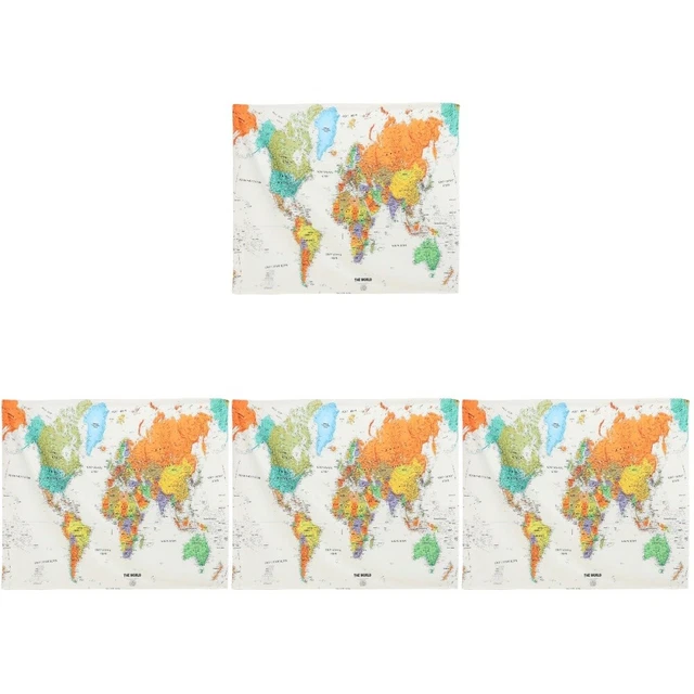 4x Lasting Widely- Ornamental Polyester Tapestry vintage world map poster for Ho