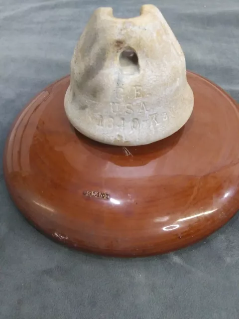 VINTAGE RARE LARGE BROWN PORCELAIN LOCKE INSULATOR w/ METAL ROD...1840-K3