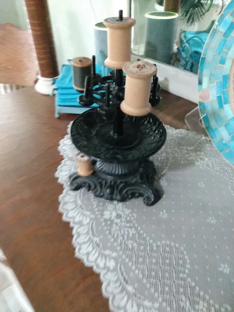 Antique ROTATING Cast Iron 3 Tier Sewing Thread Spool Holder Orig. Metal