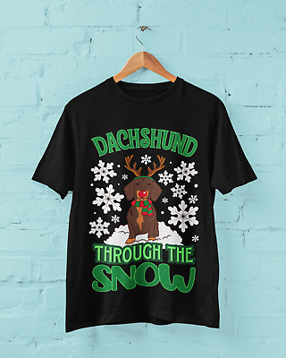 Funny Christmas Dachshund Through T Shirt The Snow Dashing Parody Dog Gift Idea
