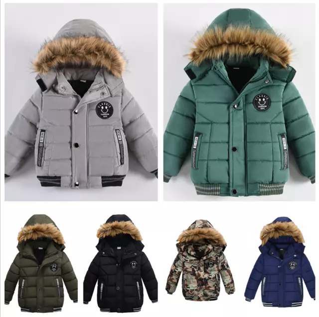 Kids Boys Padded School Quilted Winter Tops Jackets Hooded Coats Boys' Clothe