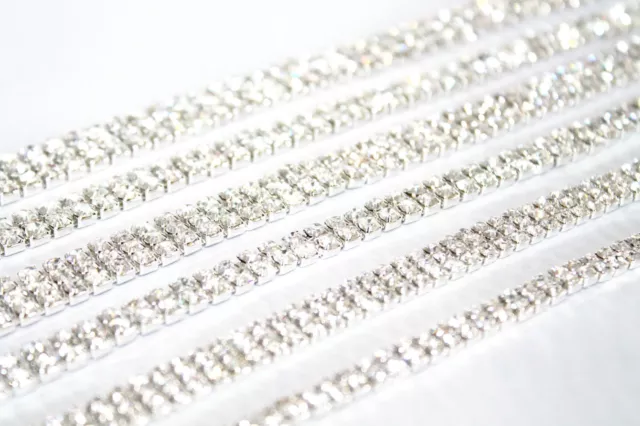 1M - SS12 Rhinestone Chain Trim Diamante Crystal Silver Cake Decorations Toppers