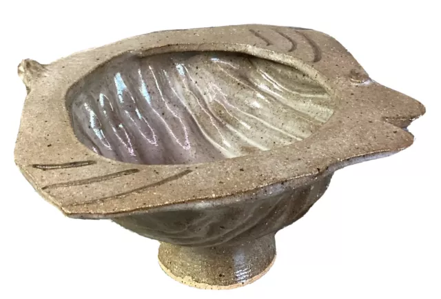 Vintage Sole Fish Brutalist Fruit Bowl Clay Pottery Textured Art Sea Creature