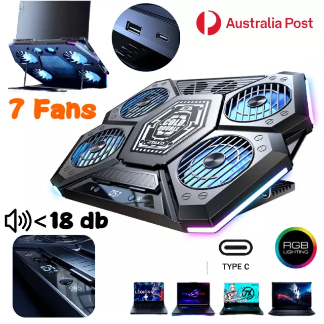 Laptop Cooler Universal Radiator 7 Cooling Fan Stand Adjustable Gaming iPad PC