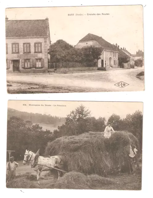 lot de 2 cpa dpt 25 Bart croisée des routes et fenaison montagne du Doubs