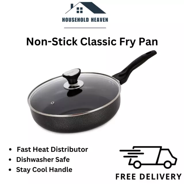 Frying Pan with Lid Non Stick Aluminum Black Deep Fry Pan Induction Hobs 22-28cm