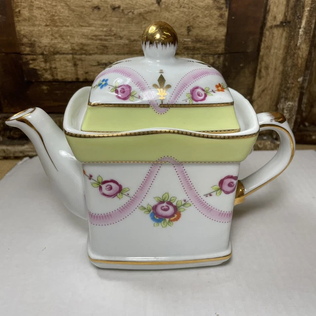 Vintage Royal Danube Floral Teapot Green White Pink Pottery