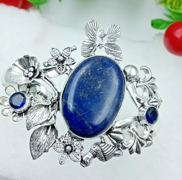 Bracelet manchette en argent sterling 925 avec topaze bleue Lapis Lazuli