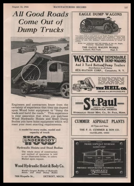 1926 Wood Hydraulic Hoist & Body All Good Roads Come Out Of Dump Trucks Print Ad