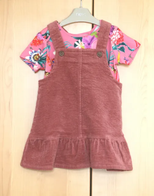 NEXT Baby Girls Mid Pink Cord Pinafore Dress & Pink Top Age 9-12 Months BNWT